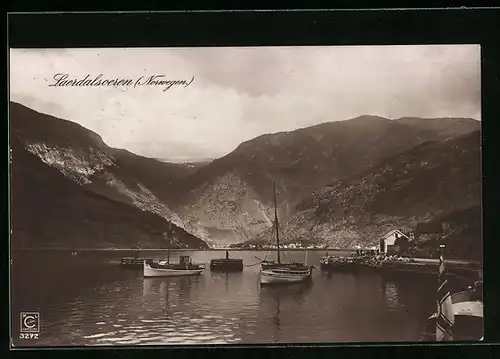 AK Laerdalsoeren, Berge und Gewässer mit Booten