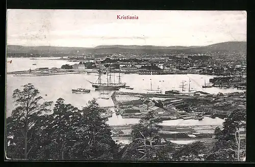 AK Kristiania, Hafenpartie mit Booten