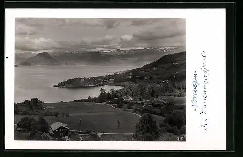 AK Hardangerfjord, Ortspartie aus der Vogelschau
