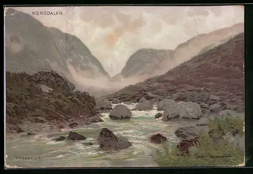 AK Noerödalen, Blick auf Fluss mit Felsen