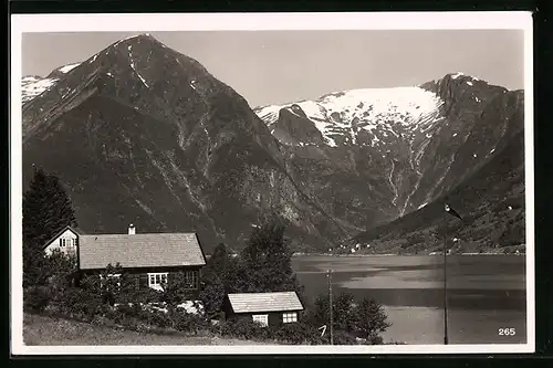 AK Balholm /Essefjord, Ortspartie mit Häusern und Bergen