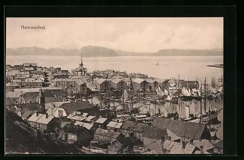 AK Hammerfest, Ortspartie mit Hafen und Kirche