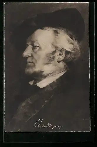 AK Richard Wagner mit Hut von der Seite portraitiert