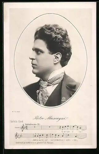 AK Pietro Mascagni, Seitenportrait mit Binder