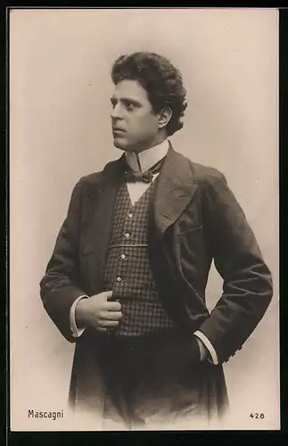 AK Pietro Mascagni, Seitenportrait mit Fliege