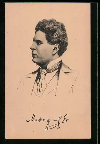 AK Pietro Mascagni, Seitenportrait mit Krawatte