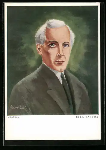 Künstler-AK Portrait Béla Bartok, gemalt von Alfred Lent