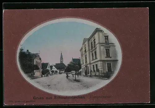 AK Schwabmünchen, Hauptstrasse mit Kirche