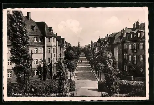 AK Zwickau i. Sa., Bismarckstrasse mit Marienkirche