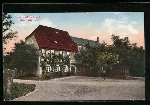 AK Scheerau b. Lommatzsch, Gasthof Scheerau
