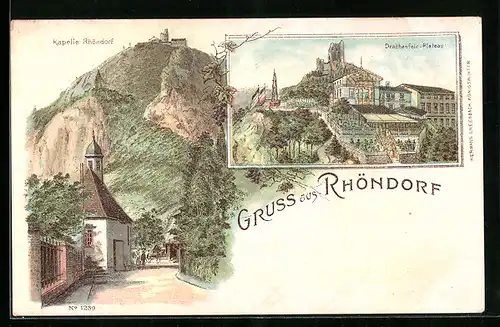 Lithographie Rhöndorf, Kapelle und Drachenfels-Plateau