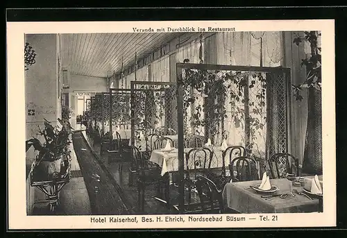 AK Büsum, Veranda mit Durchblick ins Restaurant im Hotel Kaiserhof, Bes.: H. Ehrich