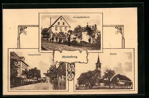 AK Höchstberg, Kriegerdenkmal, Hauptstrasse, Kirche