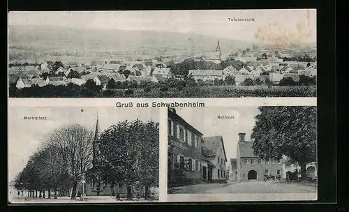 AK Schwabenheim, Totalansicht, Marktplatz, Rathaus