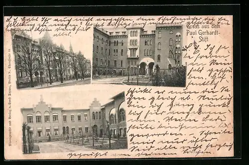 AK Berlin-Wedding, Paul-Gerhardt-Stift mit Strasse und Innenhof