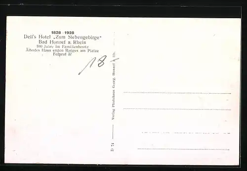 AK Bad Honnef /Rh., Dells Hotel Zum Siebengebirge mit Strasse