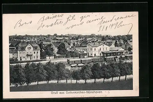 AK Geilenkirchen-Hünshoven, Ortsansicht mit Bahnhof aus der Vogelschau