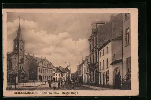 AK Geilenkirchen-Hünshoven, Hauptstrasse mit Kirche