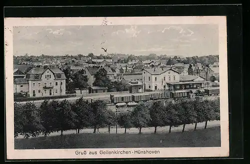 AK Geilenkirchen-Hünshoven, Totalansicht der Gemeinde mit Bahnhof