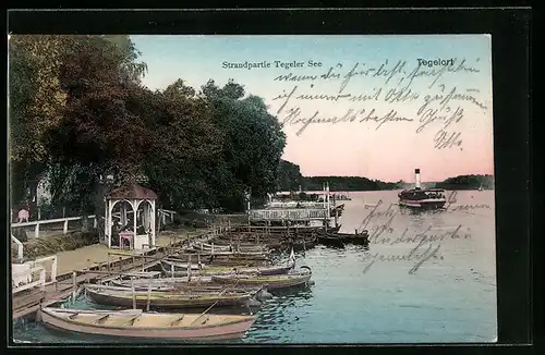 AK Berlin-Tegel, Strandpartie mit Booten am Tegeler See