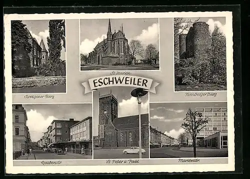 AK Eschweiler, Roetgener Burg, Nothberger Burg, Grabenstr., Marienstr., St. Marien Kirche