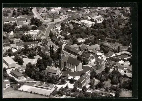 AK Hückelhoven, St. Lambertus, Haus Hückelhoven vom Flugzeug aus