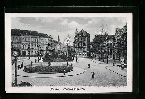 AK Aachen, Hansemannplatz mit Restaurant und Denkmal