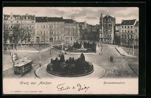 AK Aachen, Hansemannplatz mit Strassenbahn