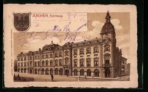 Lithographie Aachen, Kurhaus, Wappen
