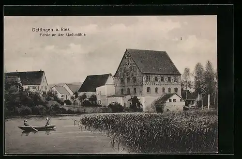 AK Oettingen a. Ries, Partie an der Stadtmühle mit Boot