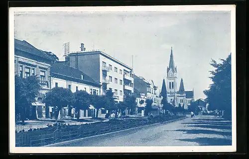 AK Mukacevo, Strassenpartie mit Kirche