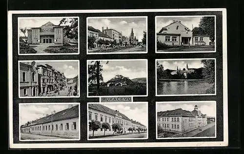 AK Mukacevo, Ortspartie, Gebäudeanisicht, Uferpartie