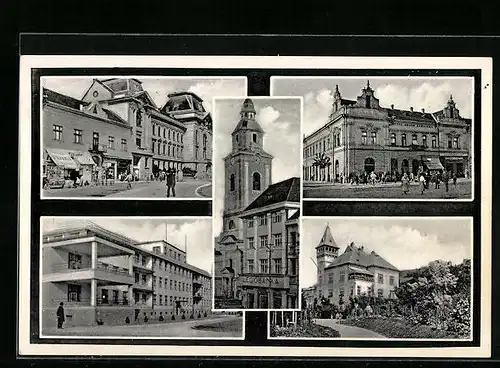 AK Berehovo, Strassenpartie mit Geschäften, Gebäudeansicht, Ortspartie