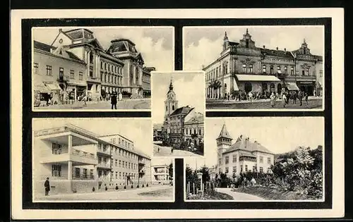 AK Berehovo, Strassenpartie mit Geschäften, Gebäudeansicht, Ortspartie