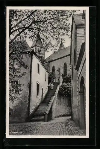 AK Echternach, Treppenaufgang zur Kirche