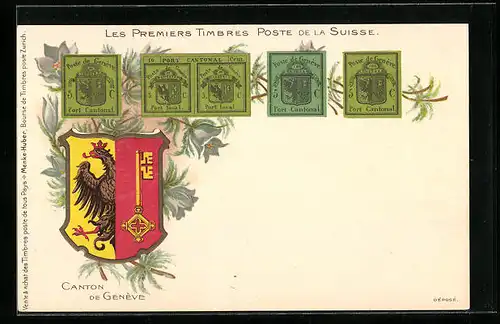 Lithographie Erste Briefmarken aus der Schweiz