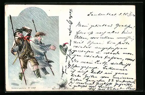 Lithographie Männer im Sturm, Meteorologie