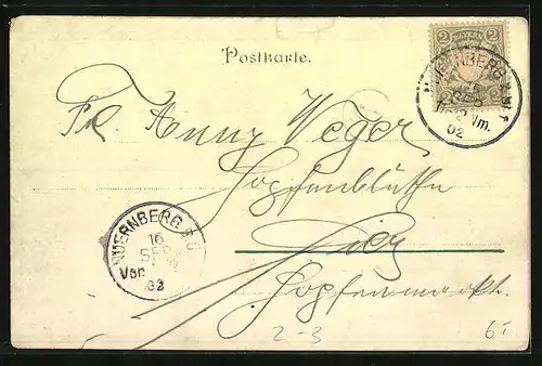 Lithographie Briefträger mit Posthorn, Brief