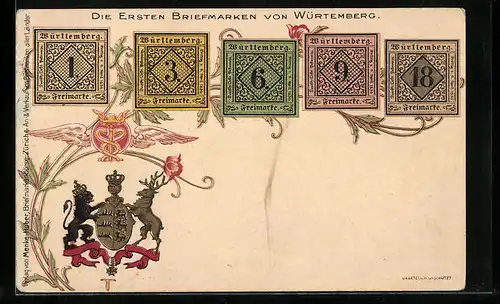 Lithographie Württemberg, Die ersten Briefmarken von Württemberg und Wappen