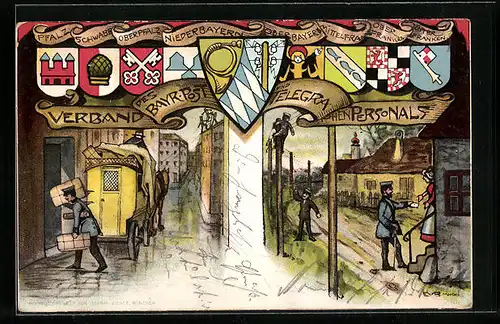 Künstler-AK Verband des Bayerischen Post- und Telegraphenpersonals, Wappen