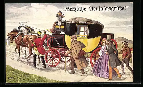 Künstler-AK Eilpost mit Bergvorgespann im Jahr 1848