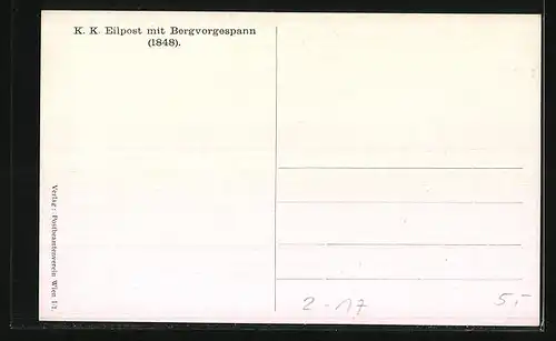 Künstler-AK Eilpost mit Bergvorgespann im Jahr 1848