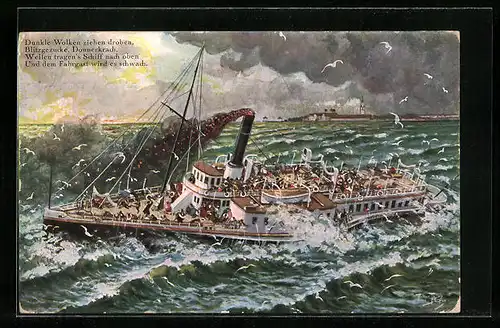 Künstler-AK Arthur Thiele: Bodensee, Ausflugsdampfer bei starken Wellengang