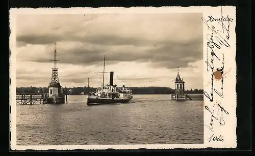 AK Konstanz, Hafen mit Dampfer