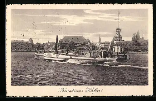 AK Konstanz, Hafen mit Dampfer