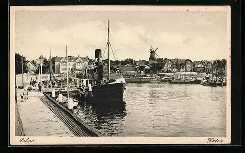 AK Laboe, Hafen mit Blick auf Windmühle