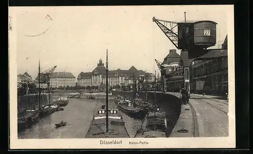 AK Düsseldorf, Hafenpartie mit Kränen
