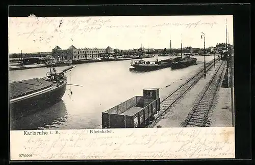 AK Karlsruhe i. B., Der Rheinhafen