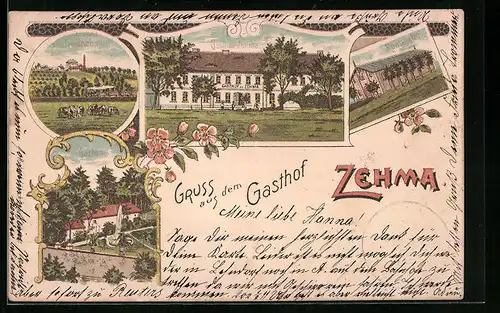 Lithographie Zehma, Gasthaus Zehma und Rennbahn