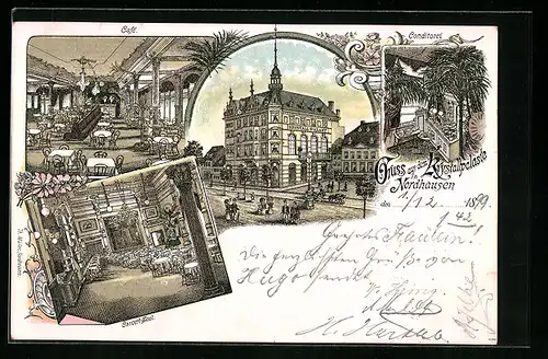 Lithographie Nordhausen, Café Krystallpalast, Innenansicht, Concert-Saal, Conditorei